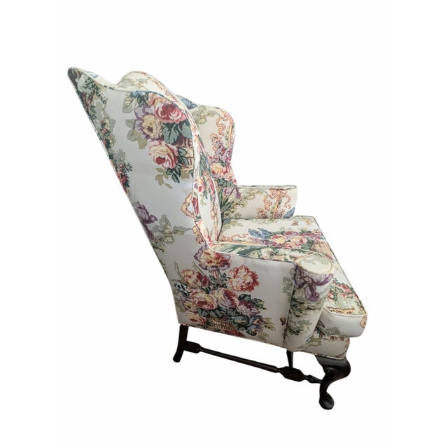 Late 20th Century Vintage Grandmillenial Chintz English Rose Wingback Chair For Sale - Image 5 of 16