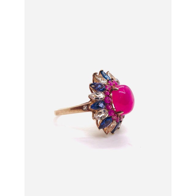 Gemstone Bochic “Capri” Vintage Blue Sapphire, Ruby & Rose Cut Topaz 18K Gold & Silver For Sale - Image 7 of 12