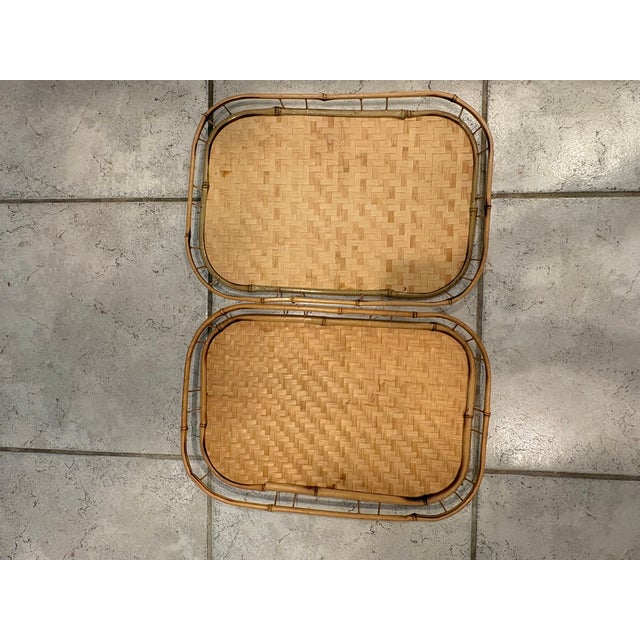 Mid 20th Century Vintage Bamboo Rattan Woven Serving Trays Made in Taiwan – A Set of 15 For Sale - Image 5 of 16
