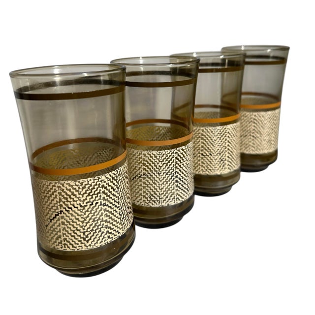 Vintage Libbey Bolero Woodhue Smoke Brown Stripe Tweed Tumblers - A Set of 4 For Sale - Image 12 of 12