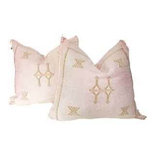 Moroccan Sabra Silk Pillows, 20" x 19" - A Pair For Sale