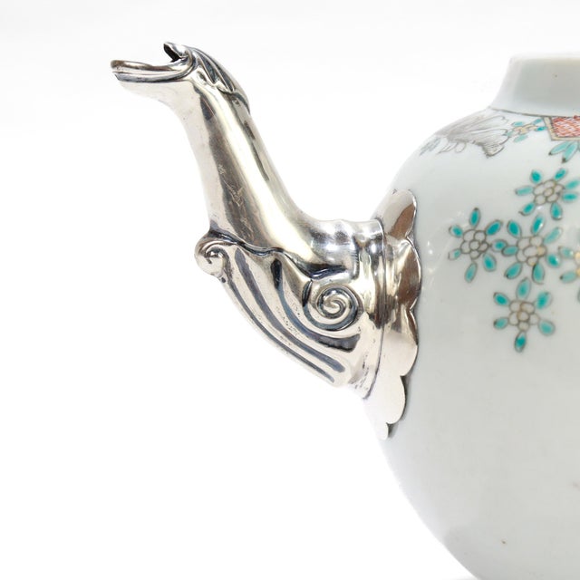 Antique 18th Century Chinese Export Porcelain Teapot With Silver Spout For Sale - Image 13 of 18