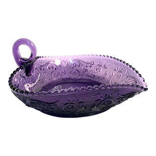 Mid-Century Duncan & Miller Sandwich Purple Glass Candy Dish Trinket Dish For Sale