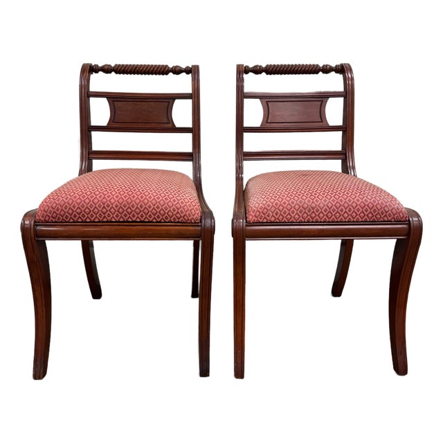 Vintage Willett Furniture Regency Style Barley Twist Top Mahogany Dining Chairs For Sale