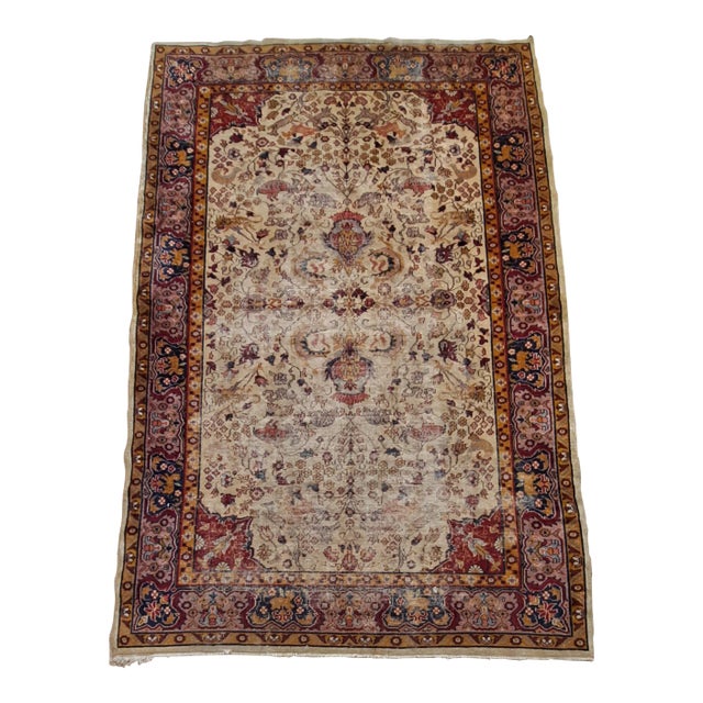 Antique Kashan Handwoven Silk Rug For Sale