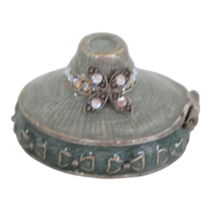 Monet Enamel Green Rhinestones Hat Shaped Small Ring Pill Box