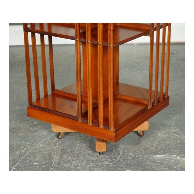 Sheraton Revival Inlaid Burr Yew Revolving Bookcase For Sale - Image 11 of 12