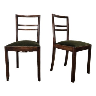 Art Deco Dining Chairs in Walnut and Fabric, 1940, Set of 2 For Sale