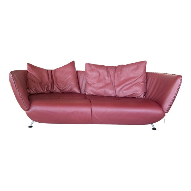 Vintage DS-102 Red Leather Sofa with Ottomans from de Sede, 1990s, Set of 4 For Sale