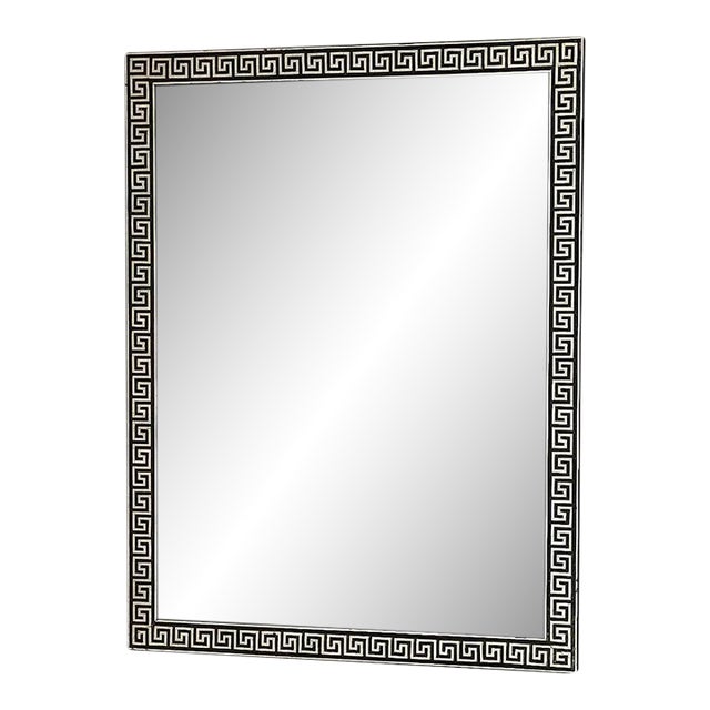 Vintage Greek Key Meander Black Framed Wall Mirror For Sale