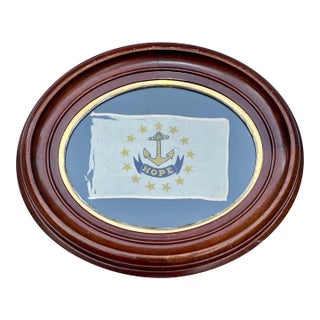 Real Vintage American Flag of Colonial Rhode Island Silk Nautical Excellent Walnut Gilt Frame 1891 For Sale