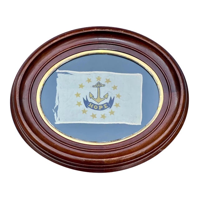 Real Vintage American Flag of Colonial Rhode Island Silk Nautical Excellent Walnut Gilt Frame 1891 For Sale