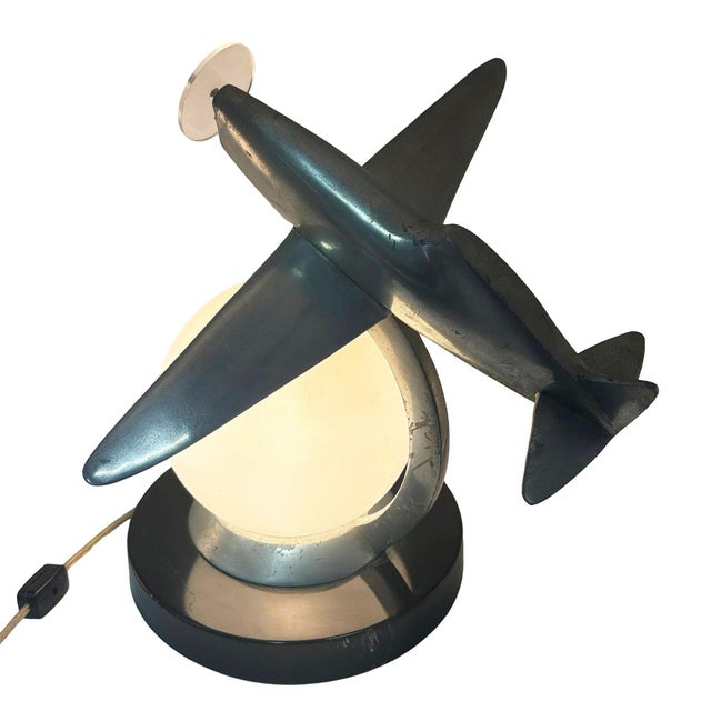 1980s Art Deco Machined Age Aluminum Fighter Airplane Table Lamp by Sarsaparilla For Sale - Image 4 of 15