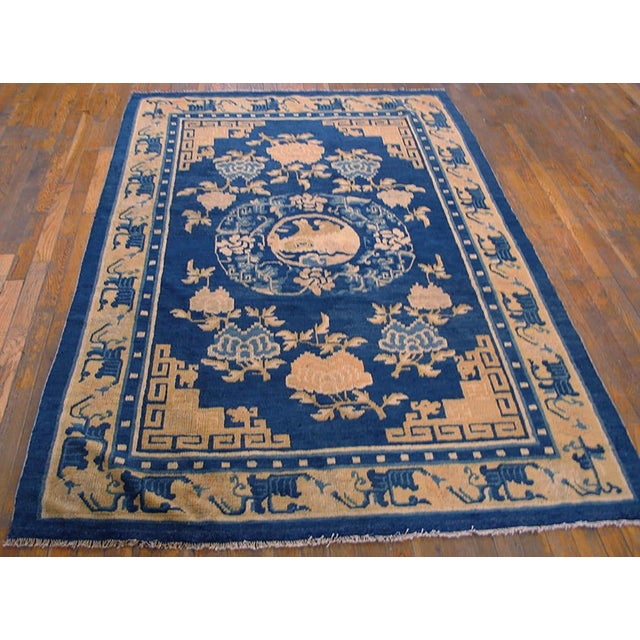 Antique Chinese Ningxia rug, size: 4'10" x 6'9". Antique Chinese - Ningxia Chinese Blue 1800s Rug, Circa Date: 1800s. This...