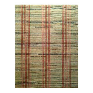 Vintage American Rag Runner, Hand-Woven Wool & Cotton, Ivory & Red Stripe Pattern, 3x13 For Sale