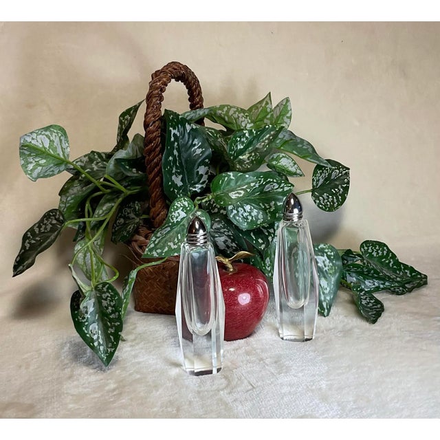 1950s Mid-Century Art Deco Tall Cut Crystal Glass Salt & Pepper Shakers- a Pair For Sale In Greenville, SC - Image 6 of 12