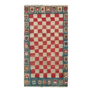 1950s Vintage Qashqai Persian Gabbeh Runner With Checkerboard Pattern by Rug & Kilim