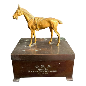 1940s Horse Statue Trophy Lidded Box Equestrian Ora Horse Racing Vintage Brass