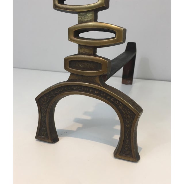 Mid-Century Modern 1970s Modernist Brass Andirons - a Pair For Sale - Image 3 of 12