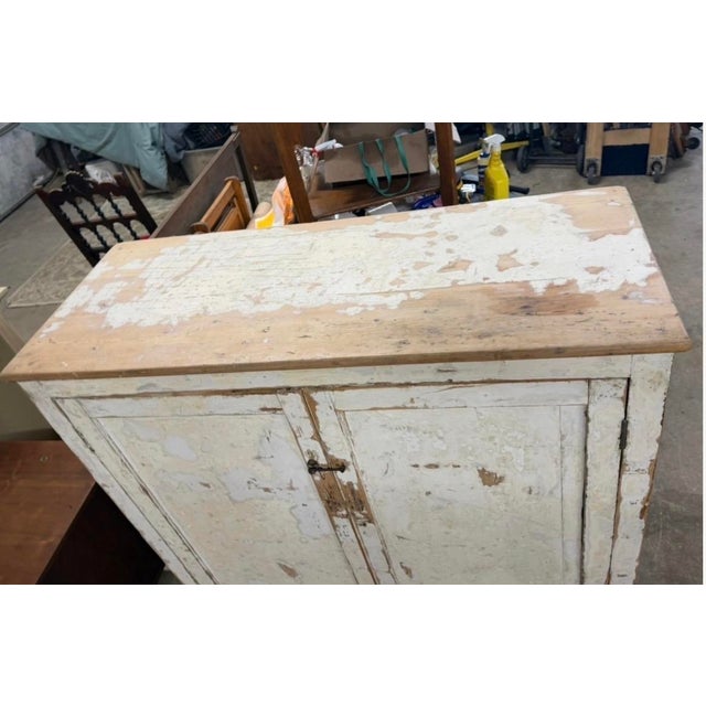 Vintage Rustic Two-Door Cabinet – Distressed White Patina, 20th Century For Sale - Image 14 of 14