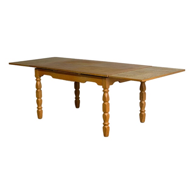Vintage Danish Oak Expandable Dining Table by Henning Kjærnulf Draw Leaf Table MCM For Sale