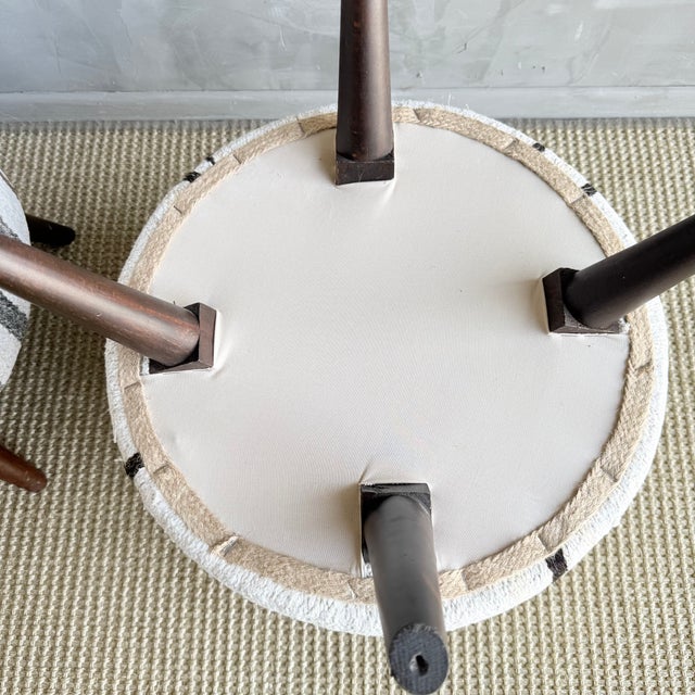 Pair of Striped Off-white, Black Ottomans Made From Vintage Turkish Rugs For Sale - Image 9 of 9