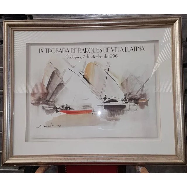 Mid-Century Modern Amadeu Casals, Trobada De Vela Llatina, Watercolor on Paper, Framed For Sale - Image 3 of 3
