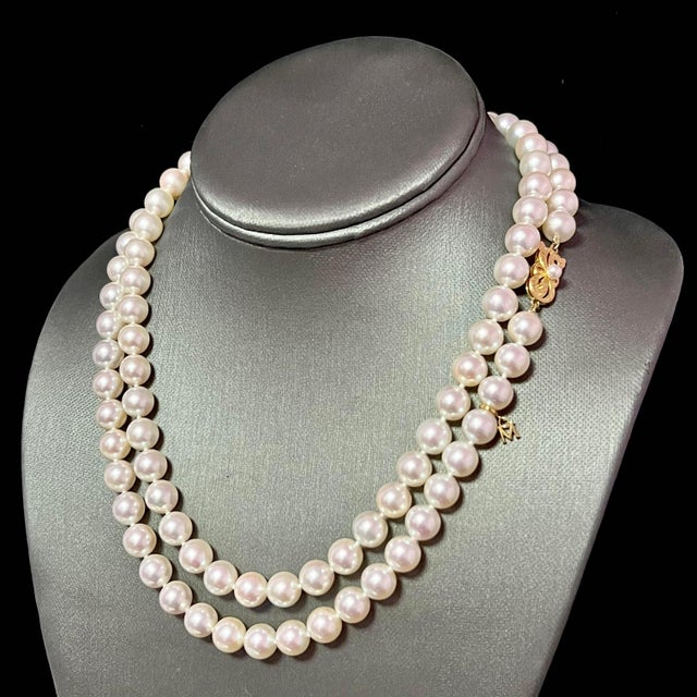 1990s 1990s Mikimoto Estate Akoya Pearl Necklace 36" 14k Y Gold 9 mm Certified For Sale - Image 5 of 9