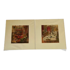 Pair of Original Antique Chromolithographs From 1870