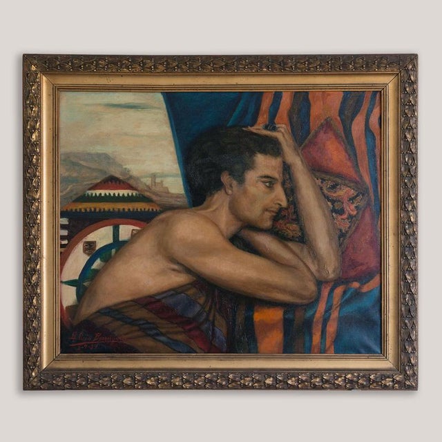 Alicia Berenguer, Portrait of a Seated Man, 1939, Oil Painting on Canvas, Framed For Sale - Image 3 of 11