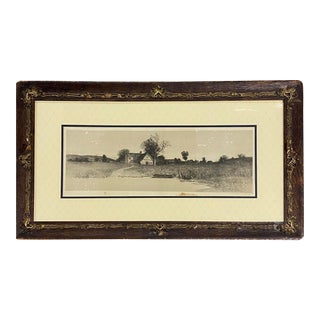 J. Haller Signed Etching With Filigree Oak Frame For Sale