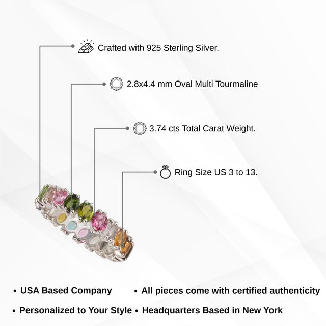 Boho 3.74 Ct Oval Multicolor Tourmaline Full Eternity Ring in 925 Sterling Silver Size 7.5 For Sale - Image 12 of 15