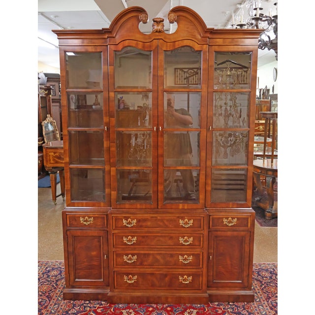 Henredon Aston Court Burl Wood Beveled Glass Bookcase China Cabinet Breakfront Dimensions : 62" Wide X 17.5" Deep X 90.5"...
