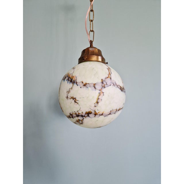 Art Deco Pendant Light in Speckled Satin Opaline, 1930s For Sale - Image 12 of 14