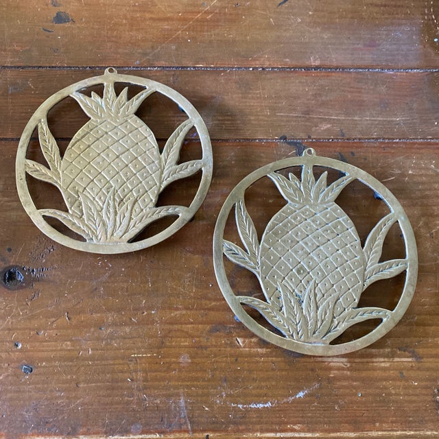 Southern Pineapple Brass Trivet Coasters - a Pair For Sale - Image 9 of 9