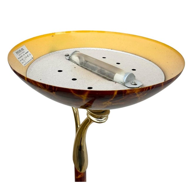 Beautiful 1980s RHOUM JRL halogen lamp in gold with a wood veneer finish. In excellent condition and fully functional....