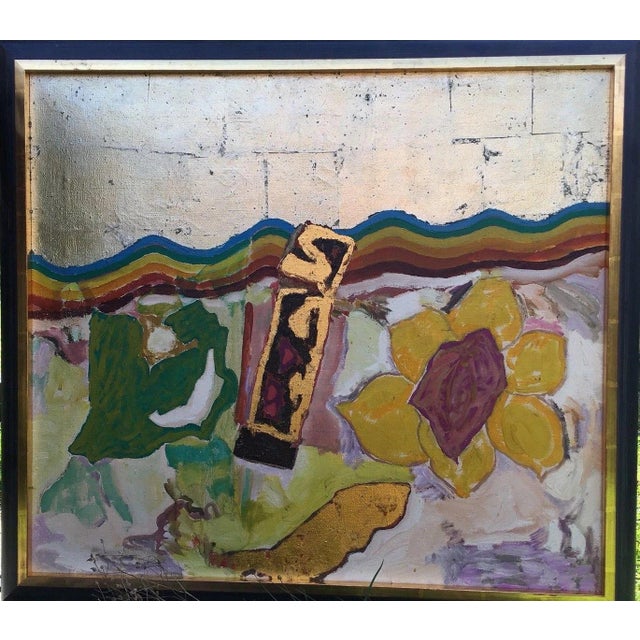 Zinke Peter, Rainbow Gold Foil Lemon Wreath with Purple Vulva, 1970s, Oil on Canvas For Sale - Image 13 of 13