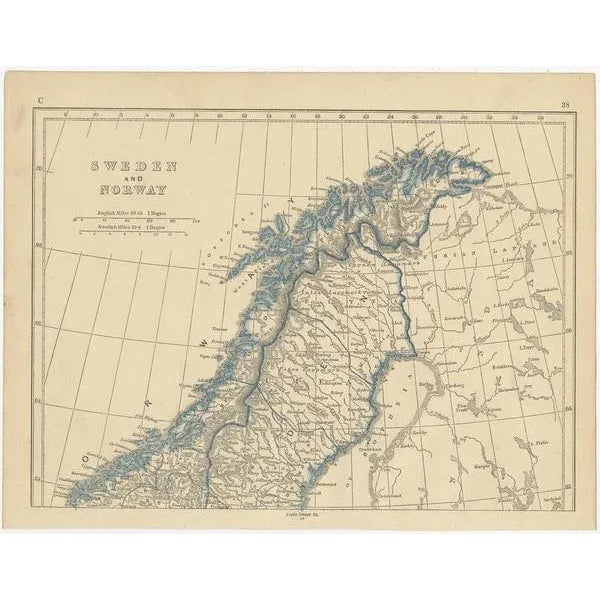 Antique map titled 'Sweden and Norway'. Two individual sheets of Sweden and Norway. This map originates from 'Lowry's...