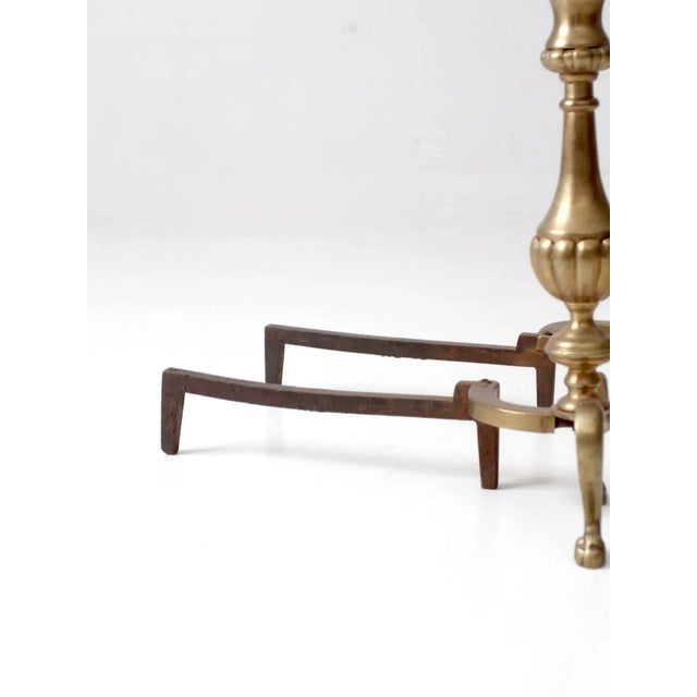 Antique Brass and Cast Iron Fireplace Andirons For Sale - Image 10 of 12