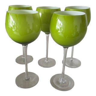 Late 20th Century Green Wine Glasses - Set of 5 For Sale