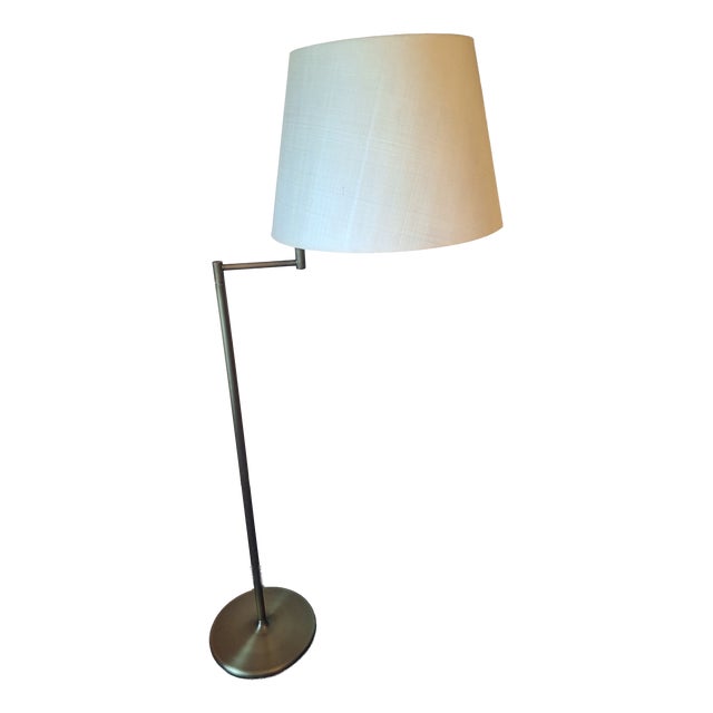 Multi-Adjustable Swing Arm Brass Floor Lamp with Uplight by Walter Von Nessen, USA, 1960s For Sale