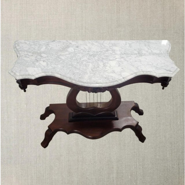 Vintage j.b Van Sciver White Marble Top Lyre Harp Unique Console Table For Sale - Image 11 of 11
