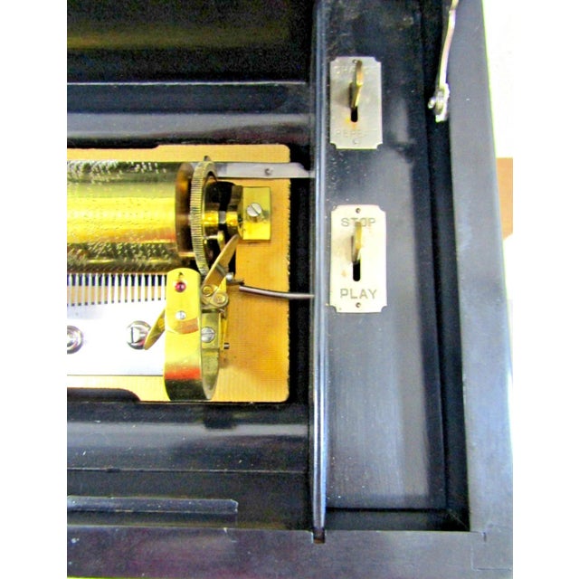 Swiss Ebonized Wood Trim Burl Walnut and Maple Inlaid Music Cylinder Box 1890s For Sale - Image 12 of 17