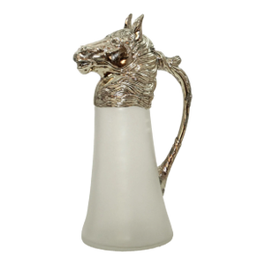 Equestrian Silver Plate Nickel Horse Head and Frosted Glass Decanter Pitcher