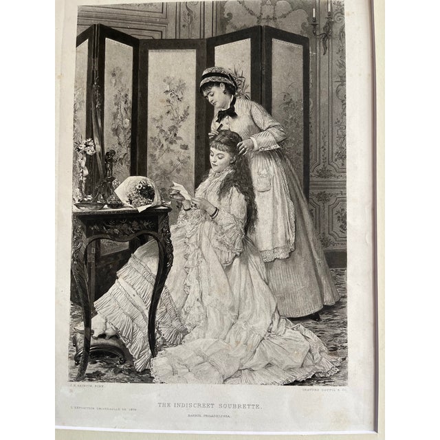 Antique Victorian Engraving Two Young Women “The Indiscreet Soubrette” Risqué For Sale - Image 4 of 6