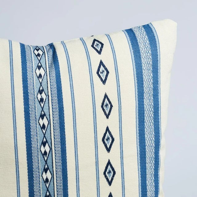 This pillow features Dakota Stripe with a Knife Edge finish. This medium-scale woven cotton stripe recalls wide open skies...