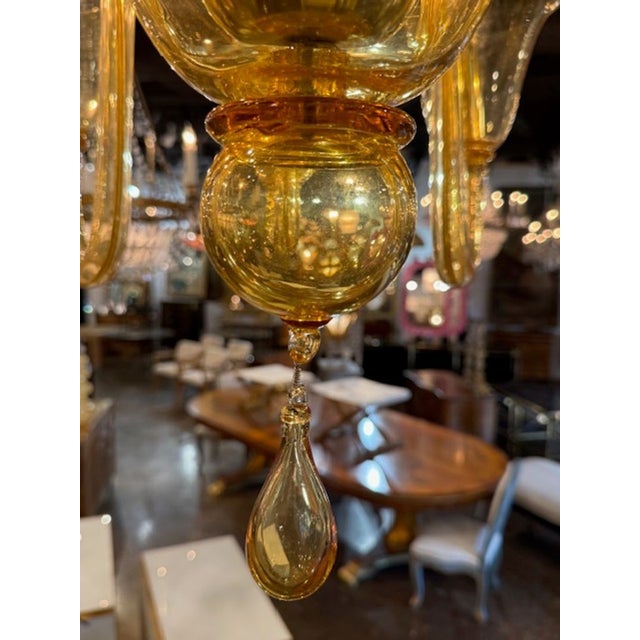 Late 20th Century Vintage Amber Colored Murano Glass Chandelier With 12 Arms For Sale - Image 5 of 7