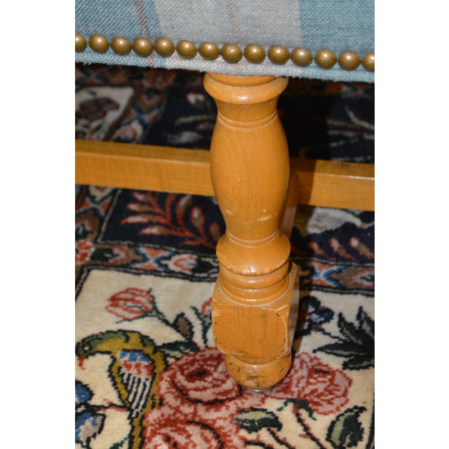 Vintage North Hickory Furniture Blue/Tan Plaid Wingback Settee W/ Nail Head Trim For Sale - Image 9 of 18