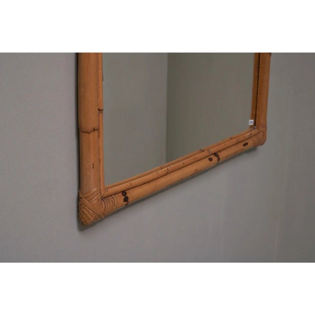 Italian Vintage 1970s Italian Bamboo Rattan Wall Mirror For Sale - Image 3 of 4