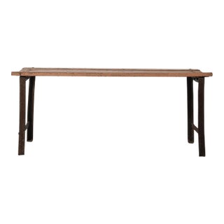 Iron-Base Bench With Weathered Wooden Seat For Sale